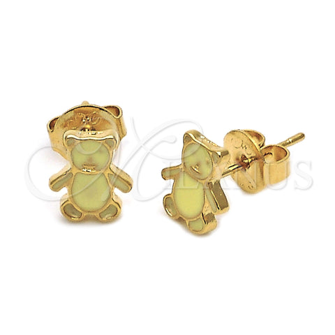 Arete Dormilona 02.64.0403 *PROMO* Oro Laminado, Diseño de Osito, Esmaltado Amarillo, Tono Dorado