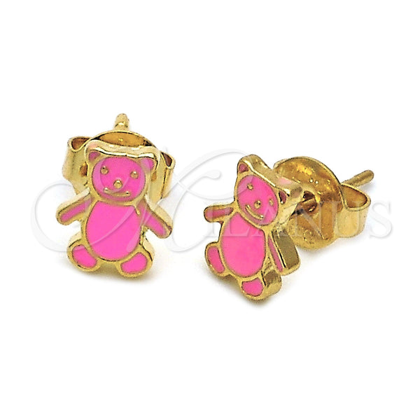 Arete Dormilona 02.64.0405 *PROMO* Oro Laminado, Diseño de Osito, Esmaltado Rosado, Tono Dorado