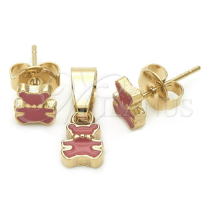 Juego de Arete y Dije de Nino 10.64.0015 Oro Laminado, Diseño de Osito, Esmaltado, Tono Dorado