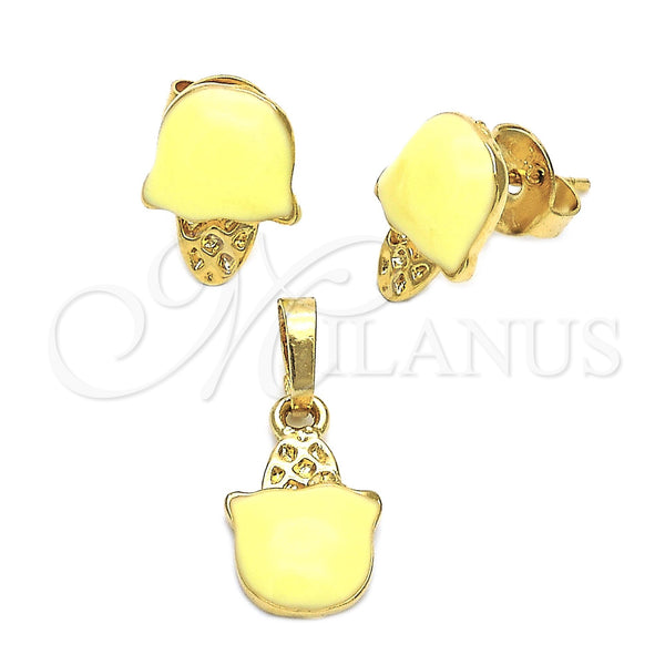 Juego de Arete y Dije de Nino 10.64.0091 Oro Laminado, Diseño de Helado, Esmaltado, Tono Dorado