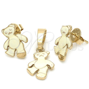 Juego de Arete y Dije de Nino 10.64.0092 Oro Laminado, Diseño de Pajaro, Esmaltado, Tono Dorado