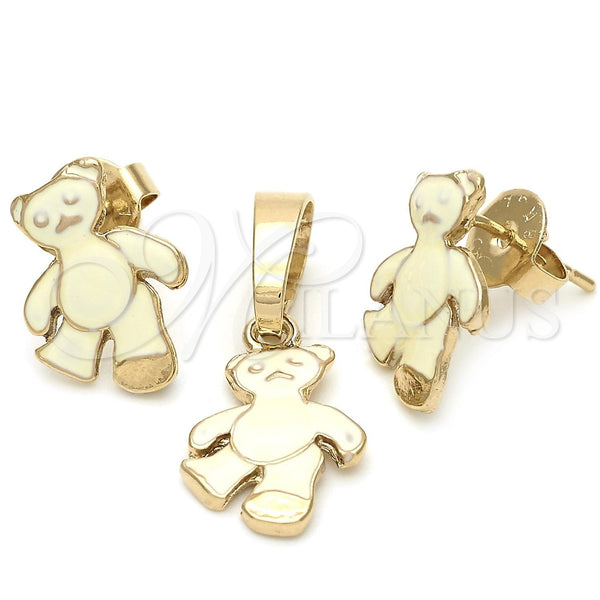 Juego de Arete y Dije de Nino 10.64.0092 Oro Laminado, Diseño de Pajaro, Esmaltado, Tono Dorado