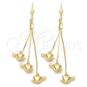 Arete Largo 5.112.005 Oro Laminado, Diseño de Corazón, Pulido, Tono Dorado