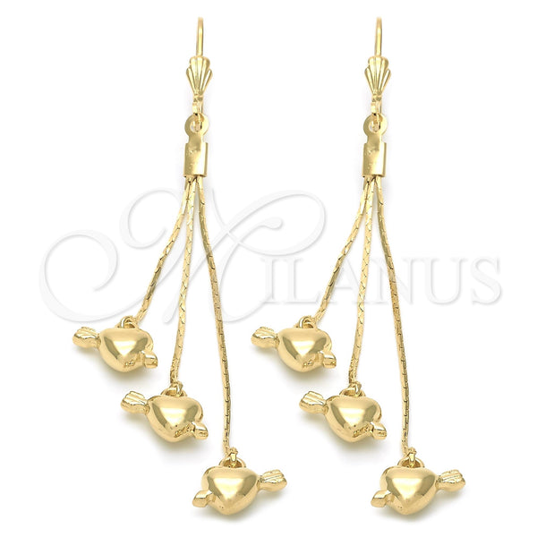 Arete Largo 5.112.005 Oro Laminado, Diseño de Corazón, Pulido, Tono Dorado