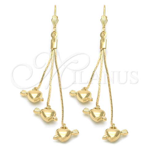 Arete Largo 5.112.005 Oro Laminado, Diseño de Corazón, Pulido, Tono Dorado