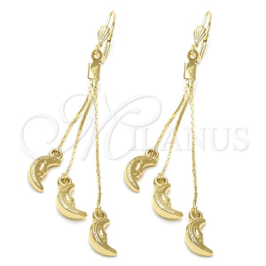 Arete Largo 02.63.2267 Oro Laminado, Diseño de Luna, Pulido, Tono Dorado