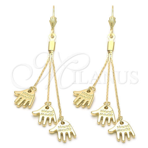 Arete Largo 5.096.002 Oro Laminado, Diseño de Manos, Pulido, Tono Dorado