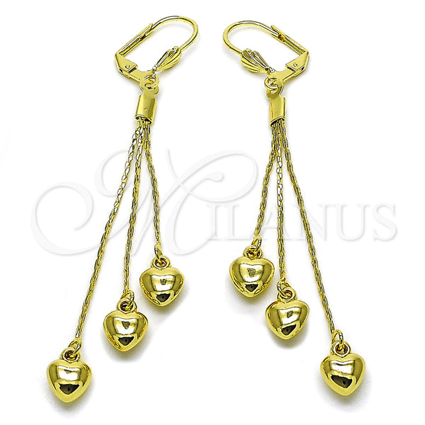 Arete Largo 5.097.002 Oro Laminado, Diseño de Corazón, Pulido, Tono Dorado