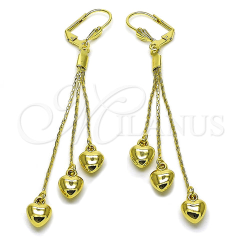 Arete Largo 5.097.002 Oro Laminado, Diseño de Corazón, Pulido, Tono Dorado