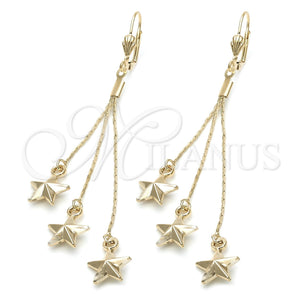 Arete Largo 5.064.001 Oro Laminado, Diseño de Estrella, Pulido, Tono Dorado
