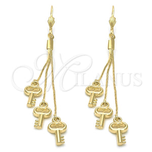 Arete Largo 5.090.005 Oro Laminado, Diseño de Llave, Pulido, Tono Dorado