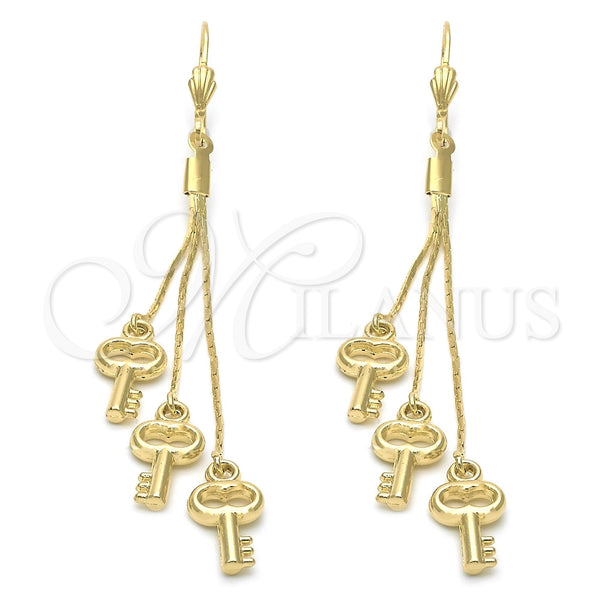 Arete Largo 5.090.005 Oro Laminado, Diseño de Llave, Pulido, Tono Dorado