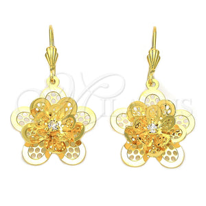 Arete Colgante 5.096.007 Oro Laminado, Diseño de Flor, con Blanca Zirconia Cubica, Pulido, Tono Dorado
