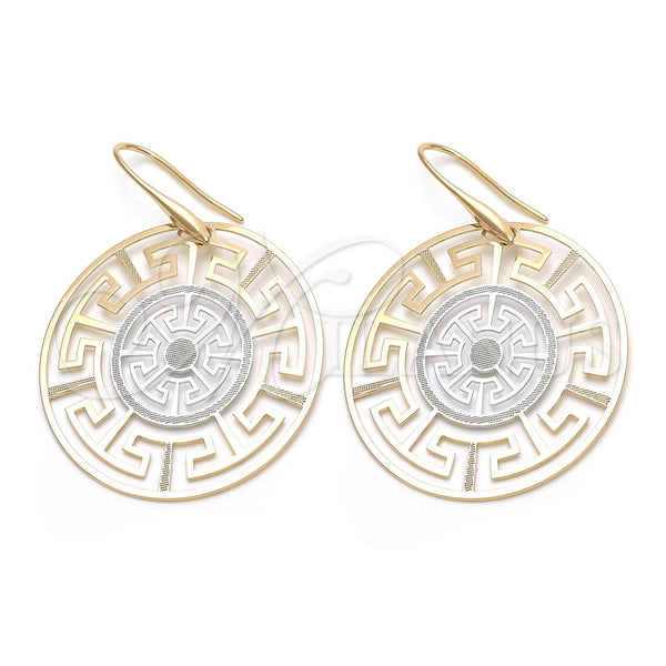 Arete Colgante 5.083.003 Oro Laminado, Diseño de Llave Griega, Diamantado, Tres Tonos