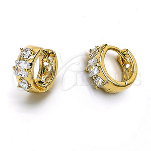Argolla Huggie 5.130.026 Oro Laminado, Diseño de Flor, con Blanca Zirconia Cubica, Pulido, Tono Dorado