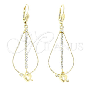 Arete Largo 5.116.014 Oro Laminado, Diseño de Corazón, con Blanca Zirconia Cubica, Pulido, Tono Dorado