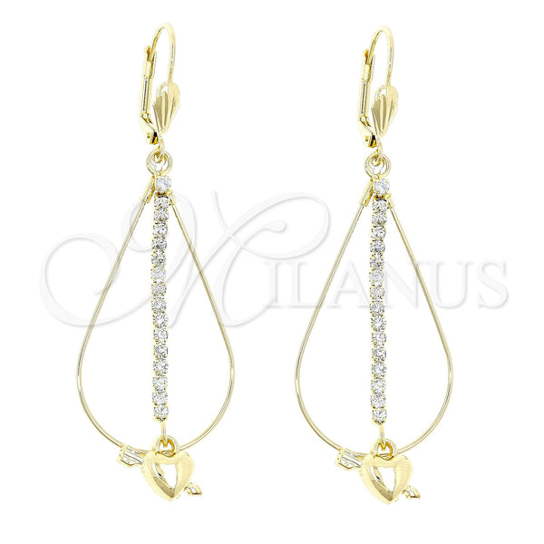 Arete Largo 5.116.014 Oro Laminado, Diseño de Corazón, con Blanca Zirconia Cubica, Pulido, Tono Dorado