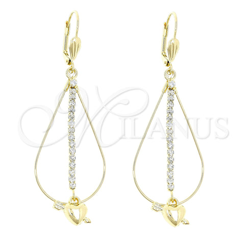 Arete Largo 5.116.014 Oro Laminado, Diseño de Corazón, con Blanca Zirconia Cubica, Pulido, Tono Dorado