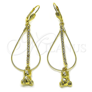 Arete Largo 5.116.015 Oro Laminado, Diseño de Osito, con Blanca Cristal, Pulido, Tono Dorado