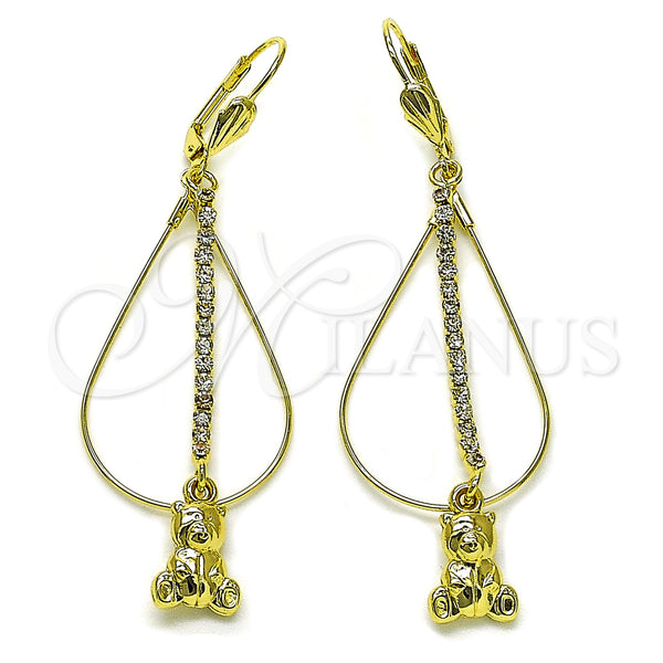 Arete Largo 5.116.015 Oro Laminado, Diseño de Osito, con Blanca Cristal, Pulido, Tono Dorado