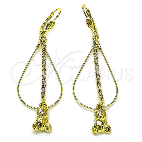 Arete Largo 5.116.015 Oro Laminado, Diseño de Osito, con Blanca Cristal, Pulido, Tono Dorado