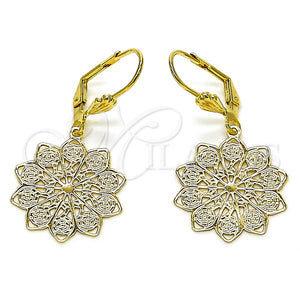 Arete Colgante 5.121.018 Oro Laminado, Diseño de Flor, Pulido, Tres Tonos