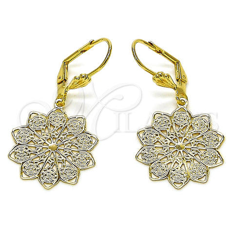 Arete Colgante 5.121.018 Oro Laminado, Diseño de Flor, Pulido, Tres Tonos