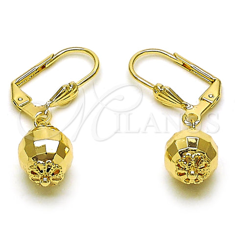 Arete Colgante 5.123.013 Oro Laminado, Diseño de Disco y Bola, Pulido, Tono Dorado