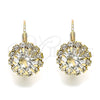 Arete Gancho Frances 5.125.006 Oro Laminado, Diseño de Flor, con Blanca Cristal, Pulido, Tono Dorado