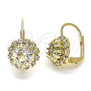 Arete Gancho Frances 5.125.006 Oro Laminado, Diseño de Flor, con Blanca Cristal, Pulido, Tono Dorado