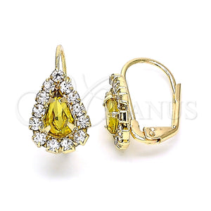 Arete Gancho Frances 5.125.012 Oro Laminado, Diseño de Gota, con Chanpan Oscuro and Blanca Cristal, Pulido, Tono Dorado
