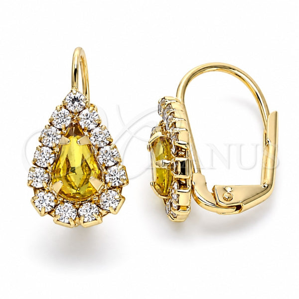 Arete Gancho Frances 5.125.012 Oro Laminado, Diseño de Gota, con Chanpan Oscuro and Blanca Cristal, Pulido, Tono Dorado
