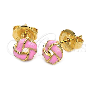 Arete Dormilona 5.126.004 *PROMO* Oro Laminado, Diseño de Nudo, Esmaltado Rosado, Tono Dorado