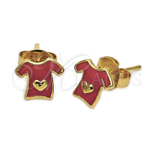 Arete Dormilona 5.126.006 *PROMO* Oro Laminado, Diseño de Corazón, Esmaltado Rojo, Tono Dorado