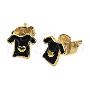 Arete Dormilona 5.126.007 *PROMO* Oro Laminado, Diseño de Corazón, Esmaltado Negro, Tono Dorado
