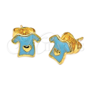 Arete Dormilona 5.126.009 *PROMO* Oro Laminado, Diseño de Corazón, Esmaltado Azul, Tono Dorado