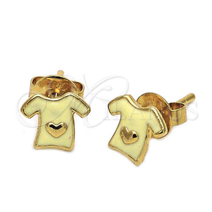 Arete Dormilona 5.126.010 *PROMO* Oro Laminado, Diseño de Corazón, Esmaltado Amarillo, Tono Dorado