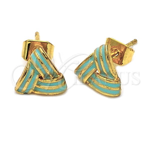 Arete Dormilona 5.126.033 *PROMO* Oro Laminado, Diseño de Nudo, Esmaltado Verde, Tono Dorado