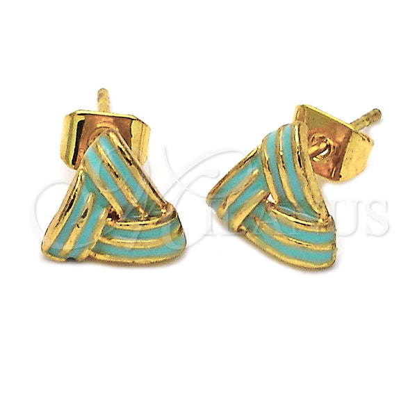 Arete Dormilona 5.126.033 *PROMO* Oro Laminado, Diseño de Nudo, Esmaltado Verde, Tono Dorado