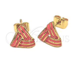 Arete Dormilona 5.126.034 *PROMO* Oro Laminado, Diseño de Nudo, Esmaltado Naranja, Tono Dorado
