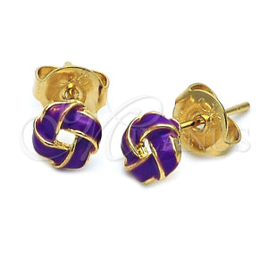 Arete Dormilona 5.126.049 *PROMO* Oro Laminado, Diseño de Nudo, Esmaltado Violeta, Tono Dorado