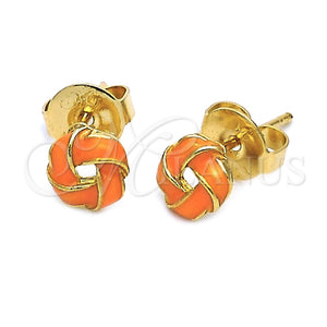 Arete Dormilona 5.126.052 *PROMO* Oro Laminado, Diseño de Nudo, Esmaltado Naranja, Tono Dorado