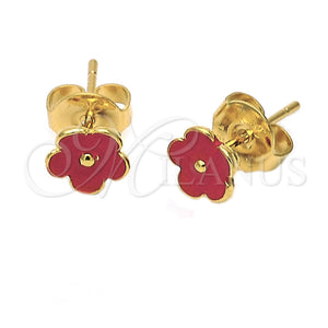Arete Dormilona 5.126.059 *PROMO* Oro Laminado, Diseño de Flor, Esmaltado Rojo, Tono Dorado
