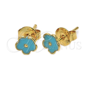Arete Dormilona 5.126.061 *PROMO* Oro Laminado, Diseño de Flor, Esmaltado Azul, Tono Dorado