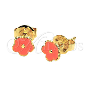Arete Dormilona 5.126.062 *PROMO* Oro Laminado, Diseño de Flor, Esmaltado Naranja, Tono Dorado