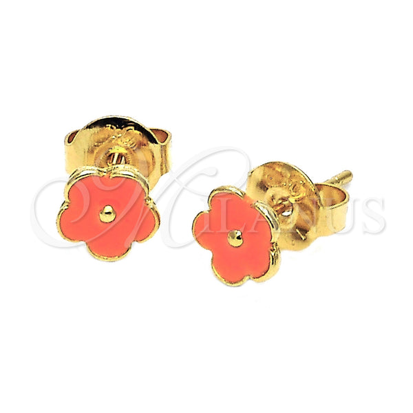 Arete Dormilona 5.126.062 *PROMO* Oro Laminado, Diseño de Flor, Esmaltado Naranja, Tono Dorado