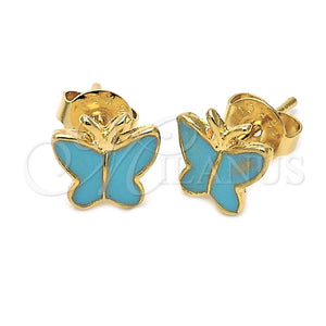 Arete Dormilona 5.126.069 *PROMO* Oro Laminado, Diseño de Mariposa, Esmaltado Turquesa, Tono Dorado