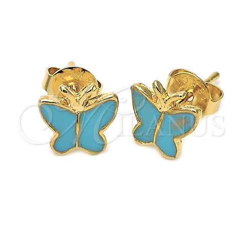 Arete Dormilona 5.126.069 *PROMO* Oro Laminado, Diseño de Mariposa, Esmaltado Turquesa, Tono Dorado