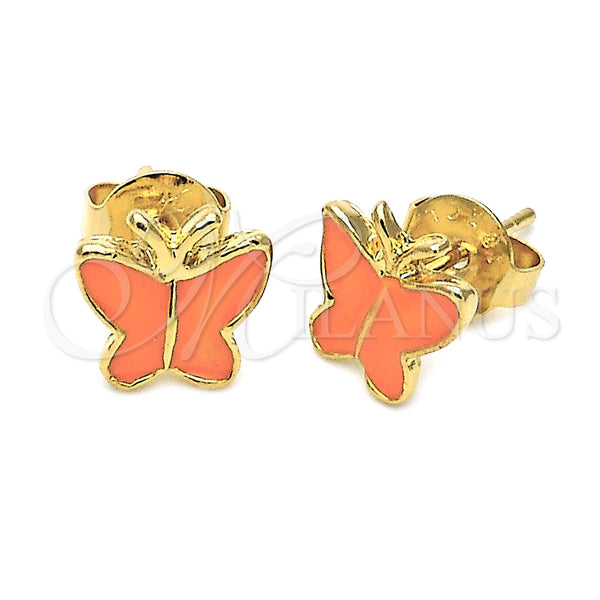 Arete Dormilona 5.126.070 *PROMO* Oro Laminado, Diseño de Mariposa, Esmaltado Naranja, Tono Dorado