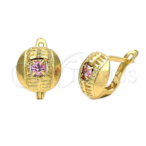 Arete Gancho Frances 5.127.046 Oro Laminado, con Rosa Zirconia Cubica, Diamantado, Tono Dorado